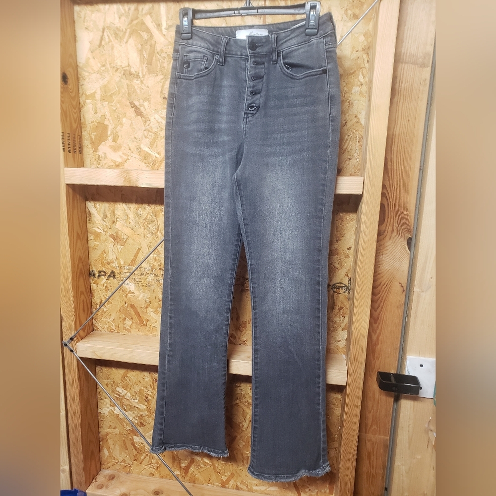 KanCan Womans Black Button Fly Raw Hem Bootcut Jeans Size 5/26
